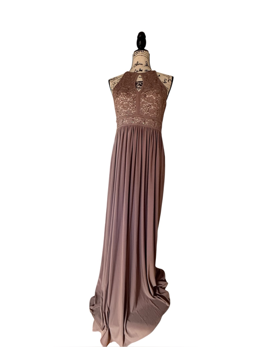 Morgan & Co. Lace Bodice Halter Maxi Dress In Mauve Formal Wedding Bridesmaid